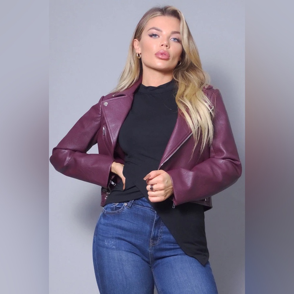 Maroon Vegan Leather Jacket NWT